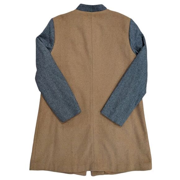 Women Lady Long Woolen Coat Autumn Long Sleeve Contrast Color Patchwork Size L - Picture 9 of 14